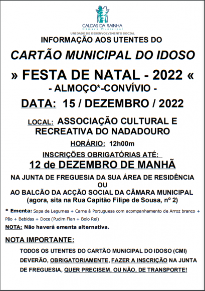 FESTA DE NATAL - UTENTES DO CART&Atilde;O MUNICIPAL DO IDOSO