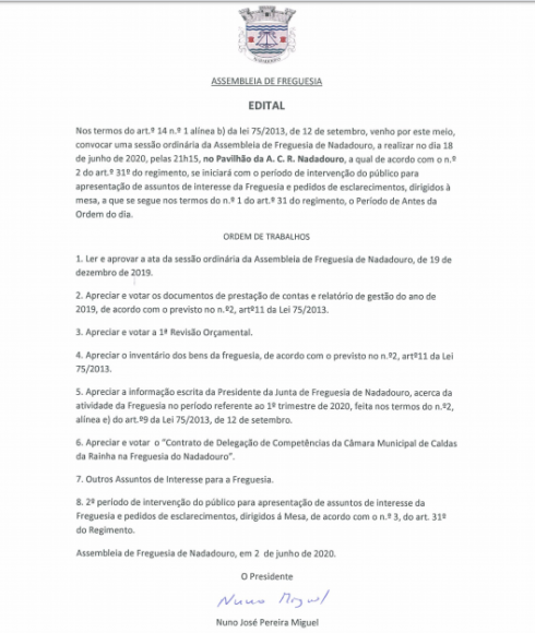 EDITAL - ASSEMBLEIA DE FREGUESIA