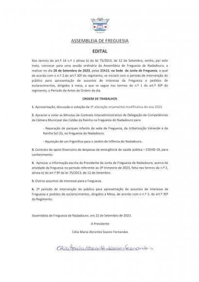 Sess&atilde;o Ordin&aacute;ria da Assembleia de Freguesia de Nadadouro