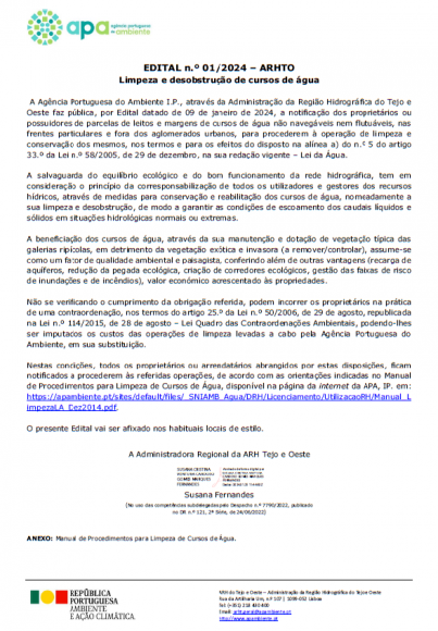 EDITAL n&ordm; 01/2024 - ARHT LIMPEZA E DESOBSTRU&Ccedil;&Atilde;O DE CURSOS DE &Aacute;GUA