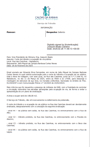 Aviso de corte de tr&acirc;nsito