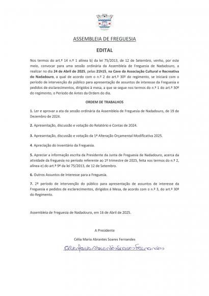 Sess&atilde;o Ordin&aacute;ria da Assembleia de Freguesia