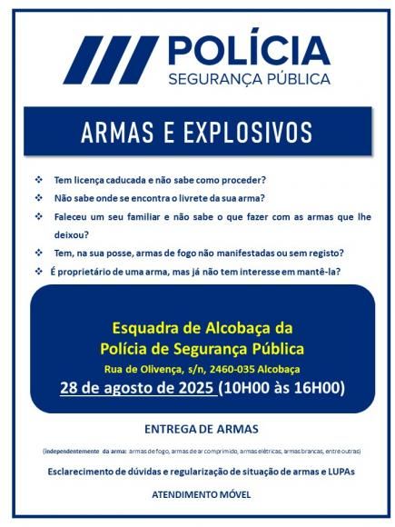 A&ccedil;&atilde;o de atendimento para esclarecimento de d&uacute;vidas, regulariza&ccedil;&atilde;o da situa&ccedil;&atilde;o de armas, muni&ccedil;&otilde;es e LUPAs e a&ccedil;&atilde;o de recolha de armas, muni&ccedil;&otilde;es e explosivos.