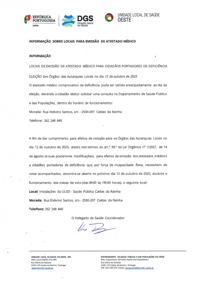 ELEI&Ccedil;&Otilde;ES - Informa&ccedil;&atilde;o de locais de emiss&atilde;o de Atestado M&eacute;dico para cidad&atilde;os portadores de defici&ecirc;ncia