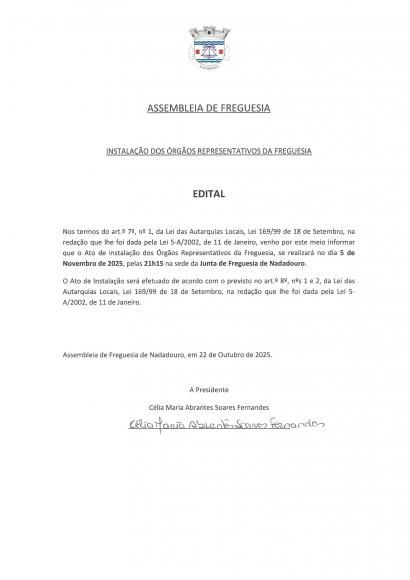 Instala&ccedil;&atilde;o dos Org&atilde;os Representativos da Freguesia do Nadadouro