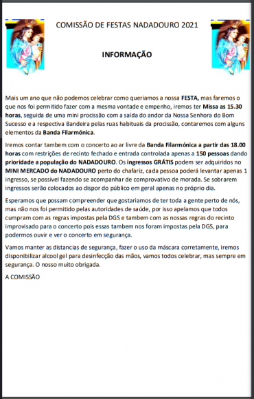 Informa&ccedil;&atilde;o Comiss&atilde;o de Festas do Nadadouro