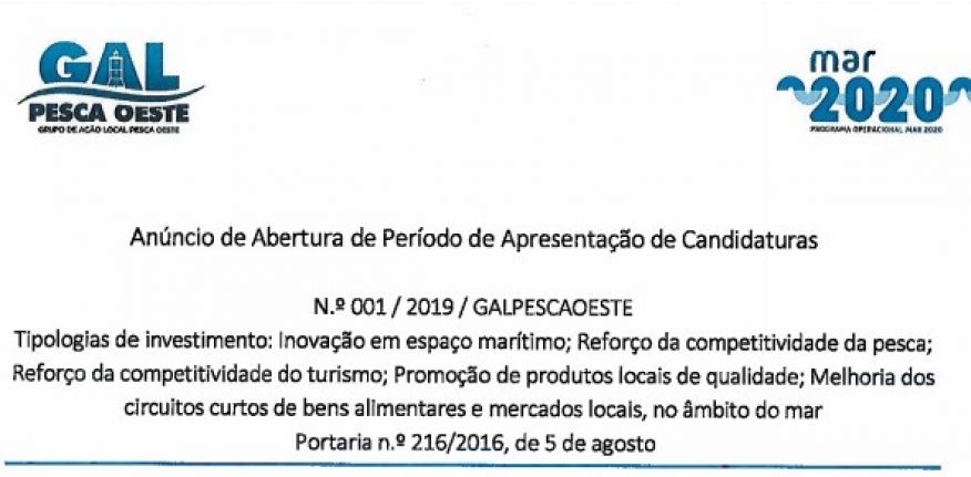 GALPESCASOESTE - APRESENTA&Ccedil;&Atilde;O DE CANDIDATURAS