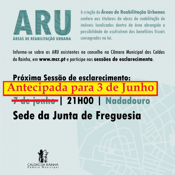 ANTECIPA&Ccedil;&Atilde;O DA SESS&Atilde;O DE ESCLARECIMENTO - &Aacute;REAS DE REABILITA&Ccedil;&Atilde;O URBANA N&Atilde;O FALTE! A SUA PRESEN&Ccedil;A &Eacute; IMPORTANTE.