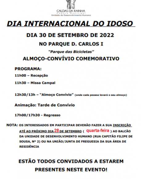 DIA INTERNACIONAL DO IDOSO - Inscri&ccedil;&otilde;es at&eacute; 28 de setembro