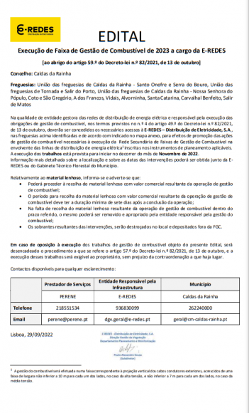 Plano Municipal de Defesa da Floresta Contra Inc&ecirc;ndios e das suas responsabilidades nas Redes El&eacute;ctricas de M&eacute;dia e Alta Tens&atilde;o - Faixas de Gest&atilde;o de Combust&iacute;veis 